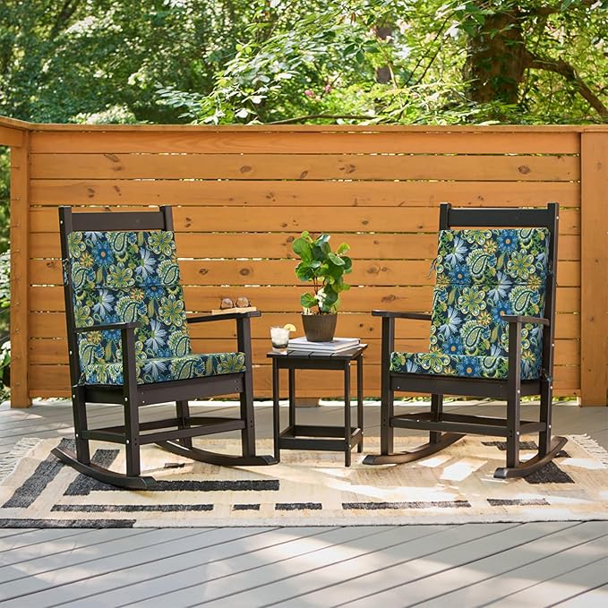 DYTXIII Outdoor High Back Chair Cushions Set of 2, 44"x22" Water Repellent Patio Seat Cushions with Elastic Sponge, All Weather Chair Pads for Rocking, Dining Chairs, Patio Furniture - Flower Child