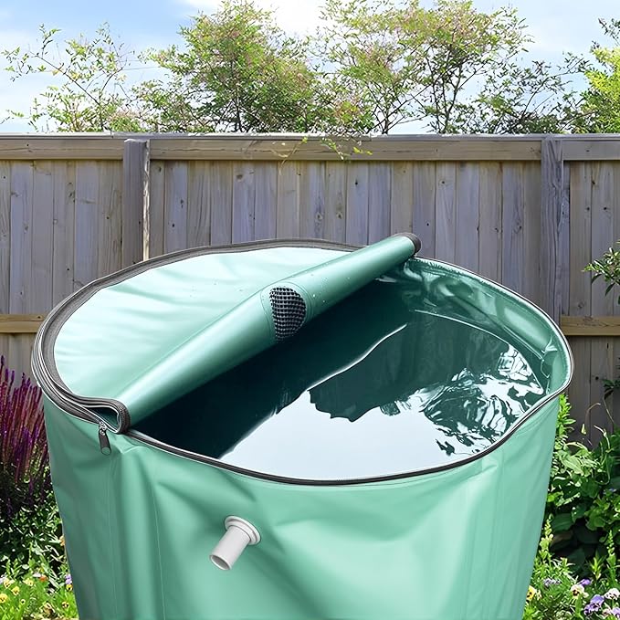 Collapsible Rain Barrel, Portable Water Storage Tank with Filter and Spigot, Rainwater Collection System, Foldable Water Container for Garden Use, Eco-Friendly Water Conservation Solution Green 100 G