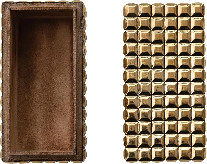 Bloomingville Reclaimed Wood Decorative Box with Brass Accents, Gold