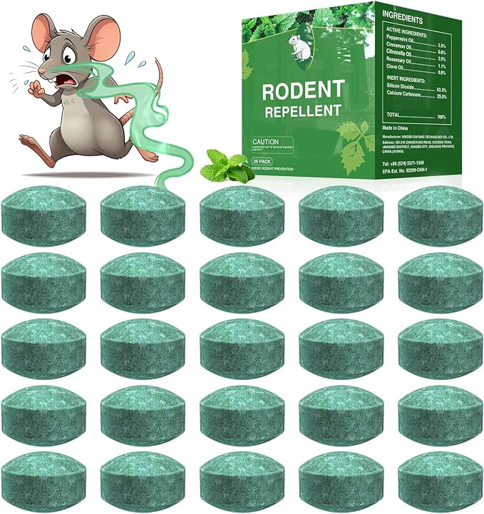 Mouse Rodent Repellent,25 Pack Peppermint Oil Mouse Traps for Rat Mice, Ant, Roach, Spider, Squirrel, Nature Mouse Deterrent for Indoor Outdoor Use, for Garden & Home, Family & Pet Safe 02