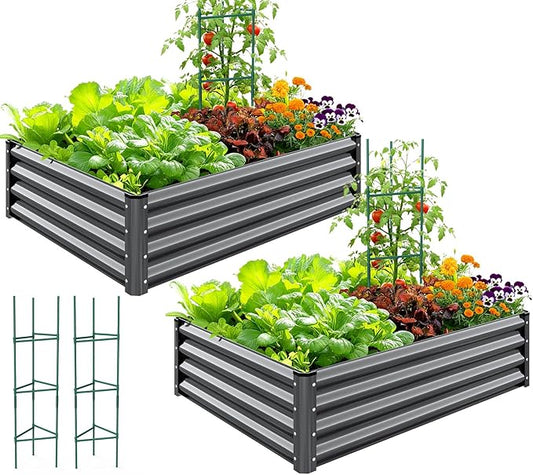 Quictent Galvanized Raised Garden Bed 4x3x1 Ft Metal Planter Box for Vegetables Bottomless for Backyard Dark Grey 2PCS