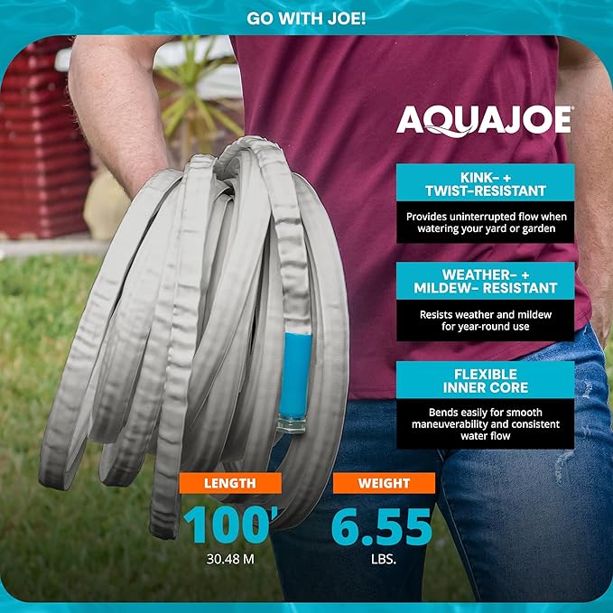Aqua Joe AJFJH100-58-PRX XTREME FIBERJACKET Flexible, Kink-Resistant Garden Hose, 600 PSI Max, 5/8-Inch Diameter, 100 Feet