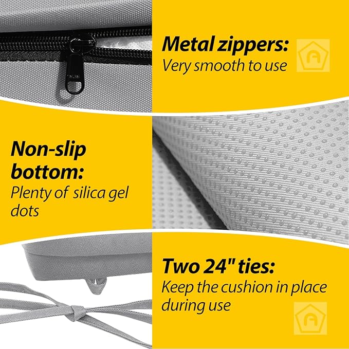 AAAAAcessories Outdoor Seat Cushions for Chairs, Waterproof, Fade-Resistant, 24" x 24" x 4", Patio Furniture Replacement Cushions, Set of 2, Gray