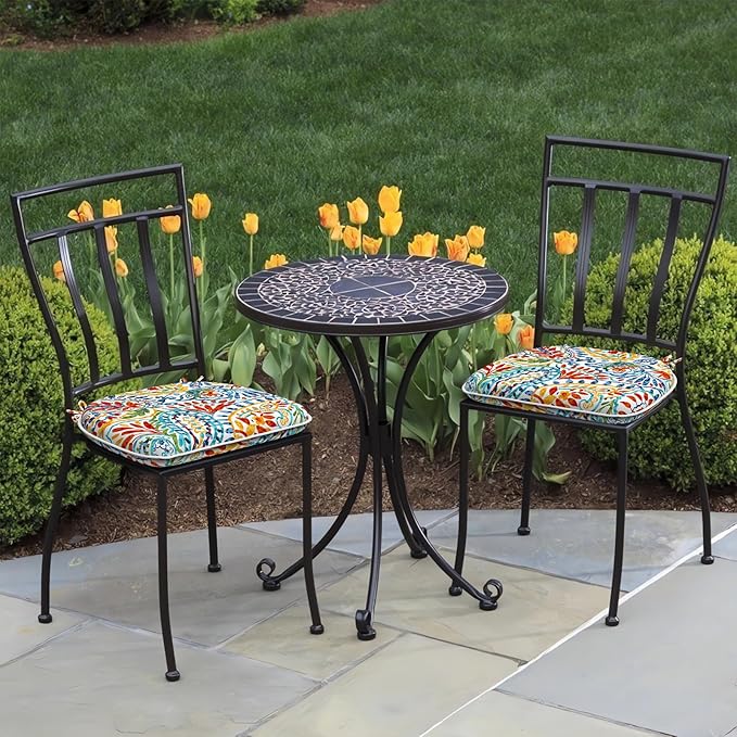 DYTXIII Set of 2 Outdoor Chair Cushions with Ties,Water Repellent Patio Chair Pads 17"x 16" for Outdoor Furniture,Round Corner Seat Cushions for Garden Yard Kitchen Paisley Multi