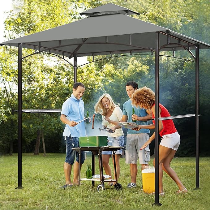 Eurmax USA High Performance Grill Gazebo Canopy Replacement Cover 5x8 BBQ Shelter Top (Gray)