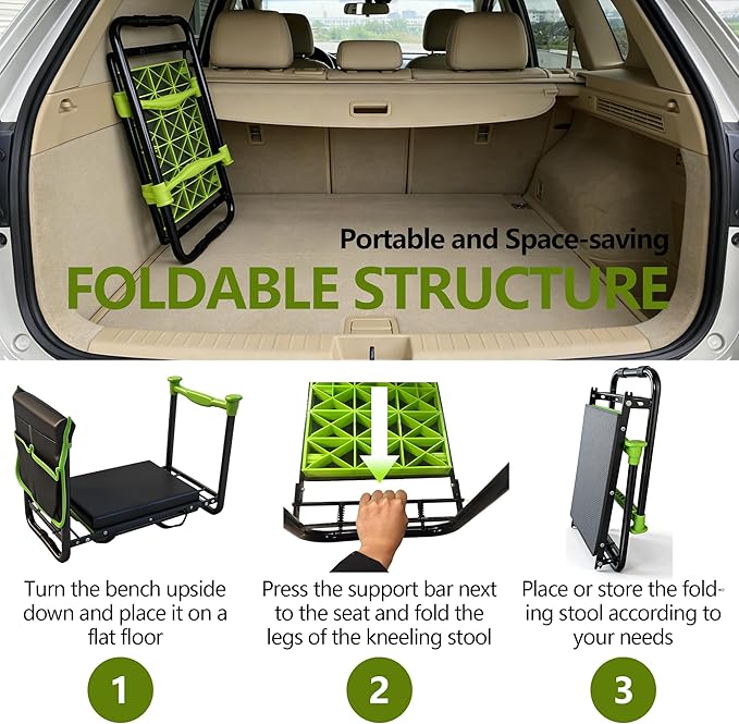 Garden Kneeler and Seat, Heavy Duty Garden Stool with 11" Wide Detachable Kneeling Pad, Foldable Garden Bench Chair with 2 Gardening Tool Pouches, Gardening Gifts for Women, Seniors
