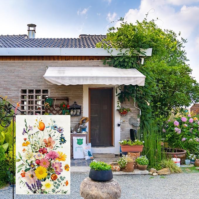Spring Summer Colorful Floral Garden Flag 12x18 Inch Double Sided Outside Farmhouse Holiday Courtyard Decoration Flag