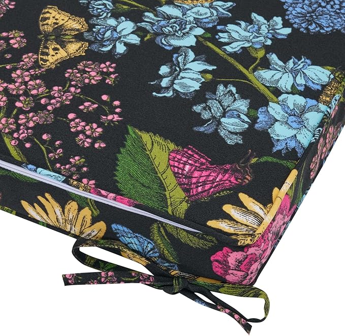 FUNHOME Outdoor Chair Cushions 18"x18"x2.5" Set of 2,Water Reistant Patio Chair Cushion with Zipper&Ties,18x18 Inch Square Seat Cushion for Garden Furniture Chairs(Butterfly Black)