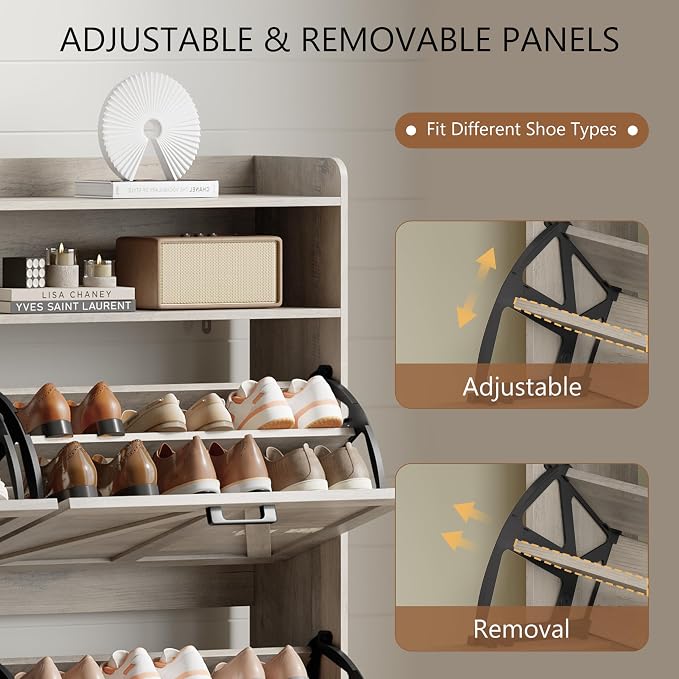 Xixini Shoe Storage Cabinet with 4 Flip Drawers, Entryway Shoe Rack, Grey
