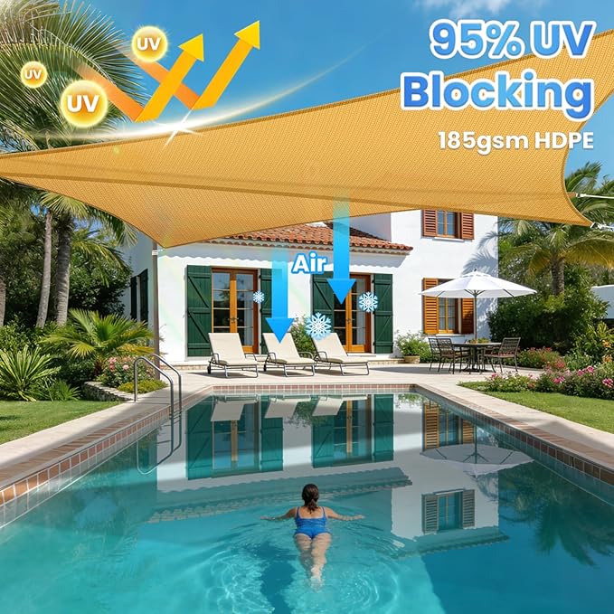 StorageTastic Triangle Sun Shade Sail - 16' x 16' x 16', UV Block Awnings for Patio Shade with Ropes Resist Wear, Tear & Fade, Breathable Sunshades for Outdoor Patio, Garden, Deck, Yard (Sand)