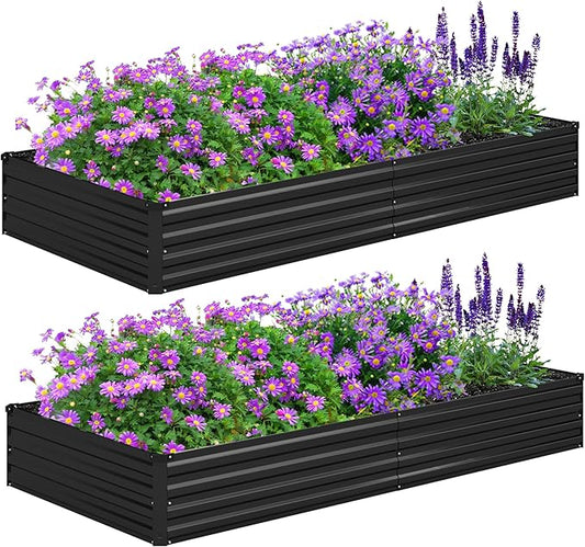 Foxlang 8x4x1ft(2 PCS) Galvanized Raised Garden Bed,Outdoor Planter Box Metal Patio Kit Planting Bed for Vegetables Flowers Herb,Black