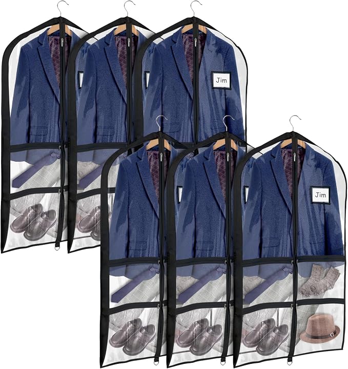 Univivi 40 Inch Dance Costume Garment Bags for Dancers, Clear Black, 6 Pack