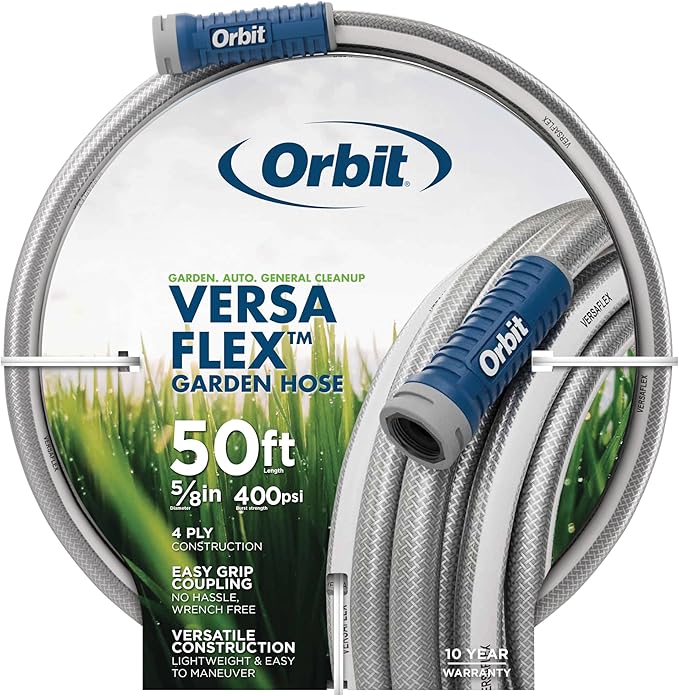 Orbit VersaFlex 50 ft x 5/8 in Garden Hose – Lightweight, Durable, 400 PSI, Easy-Grip Coupling