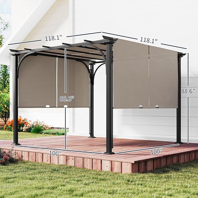 Outsunny 10' x 10' Patio Pergola with Weather-Resistant Steel Frame, Backyard Sun Shade Canopy Cover Shelter for Porch Party, Garden, Grill Gazebo, Beige