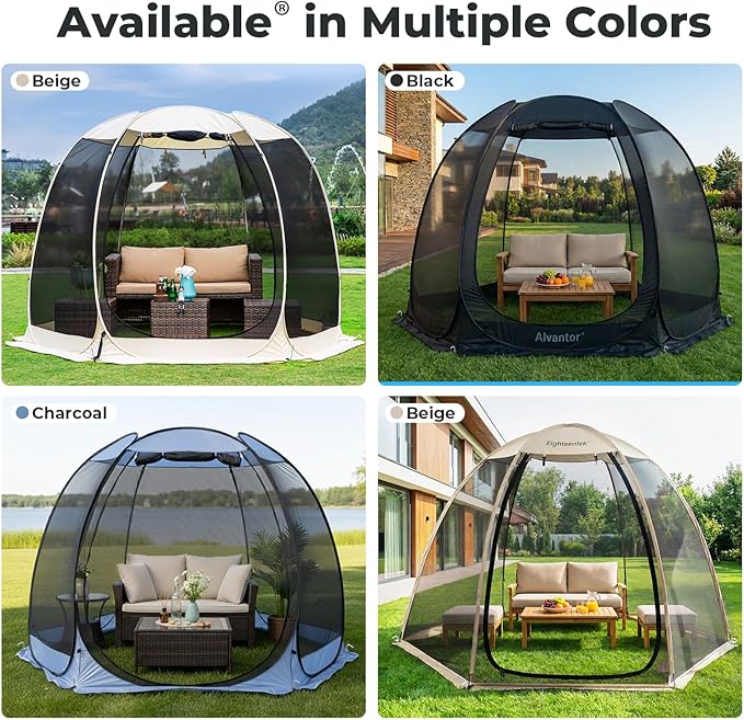 Alvantor® Pop Up Screen House Tent, Snap-fit Mesh Screen Gazebo with Peaked Roof, Portable Screen Room Canopy Shelter with Sandbags for Camping, Backyard, Picnic