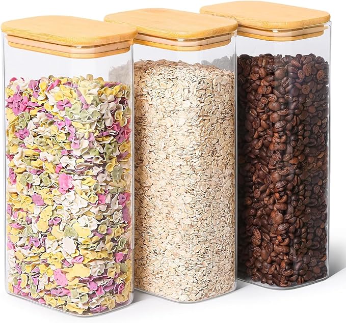 ComSaf Glass Storage Containers with Lids 2 Qt, Set of 3 Cereal Containers