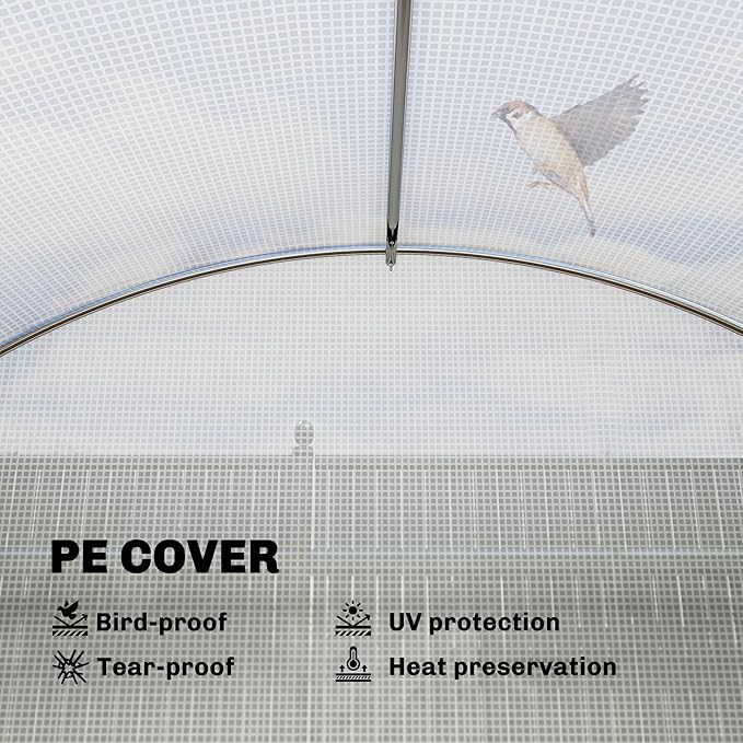 Outsunny 10'x11'x6' Walk-in Tunnel Greenhouse with Shelves, Mesh Door and Windows, Hoop House Greenhouse with PE Cover, Outdoor Green House for Patio Lawn Garden, White