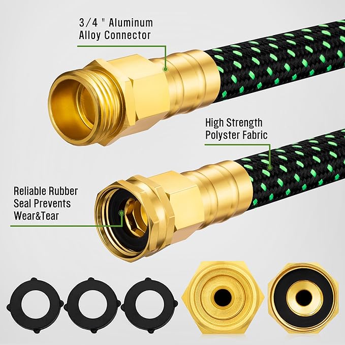 HBlife 100ft Garden Hose, Non Expandable Garden Hose with 10 Function Sprayer Nozzle, Flexible Lightweight Water Hose for Yard, Lawn, Car Wash and Outdoor