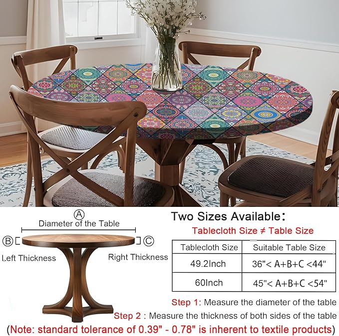 Fitted Round Tablecloth for 45-54" Tables Manteles Para Mesas Redondas Home Improvement Must Haves Summer Travel Camping RV Trailer Roadtrip Necessities Party Decorations for Adults Toddlers