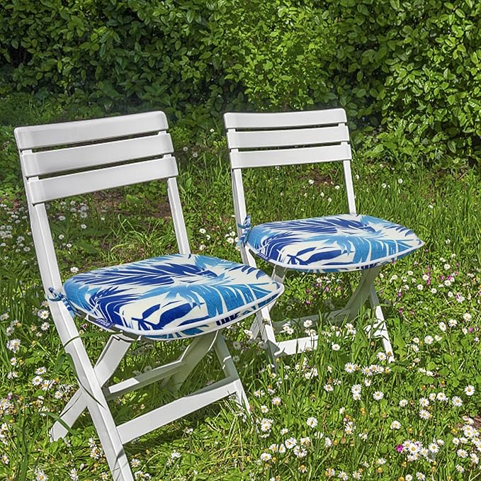 SleepMan Outdoor 17"x16" Chair Cushions with Ties Set of 6, Water Resistant All Weather U-Shape Seat Pads for Patio Garden Furniture Indoor Fade Resistant Patio Cushions (Blue Bamboo)