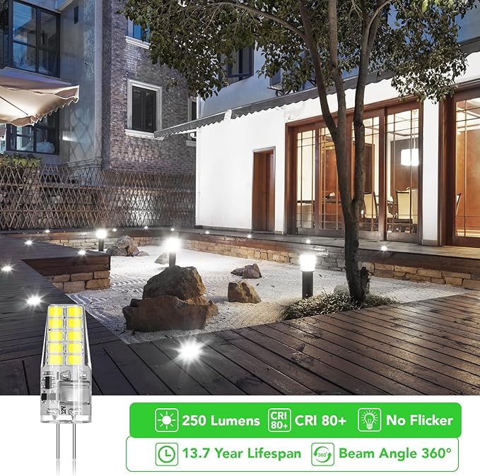 BUBO 5 Pack G4 LED Bulb 2W Equivalent 30W 6000K Daylight 250 Lumens 360°Beam Angle, T3 Halogen Bulb Replacement Landscape Bulbs, AC/DC 12V Led Lights G4 Bi-Pin Base for Outdoor Landscape Lighting