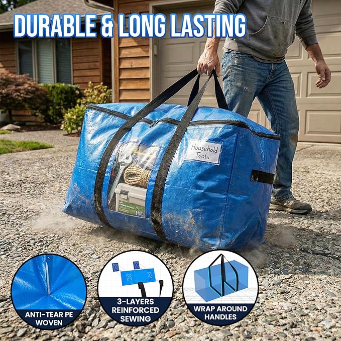 TAILI 2 Pack Blue Extra Large Moving Bags,Storage Bags with Visible Window