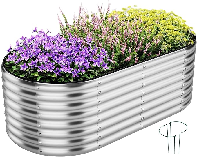 ZFHgarden Large Raised Garden Bed Galvanized Metal Round Raised，Garden Bed Outdoor for Gardening 6x3x2FT for Vegetables Flowers Ground Planter Box