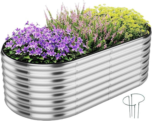 ZFHgarden Large Raised Garden Bed Galvanized Metal Round Raised，Garden Bed Outdoor for Gardening 6x3x2FT for Vegetables Flowers Ground Planter Box