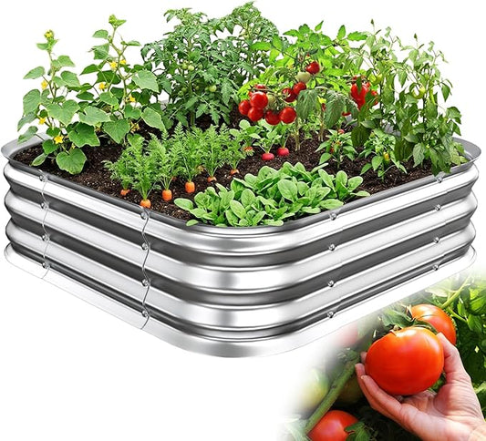 Galvanized Raised Garden Bed 3x3 ft, Heavy Duty Metal Planter Box for Vegetables, Flowers & Herbs, 12" Raised Outdoor Modular Gardening Bed, Above Ground Growing Container, Easy Assembly, Silver