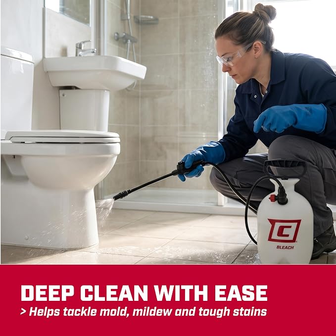Chapin 1-Gallon Bleach Pump Sprayer, Resistant Seals for Cleaning | Chemical-resistant tank and seals; for mold treatment, sanitizing, fungicides and cleaners with filtration and 34in hose