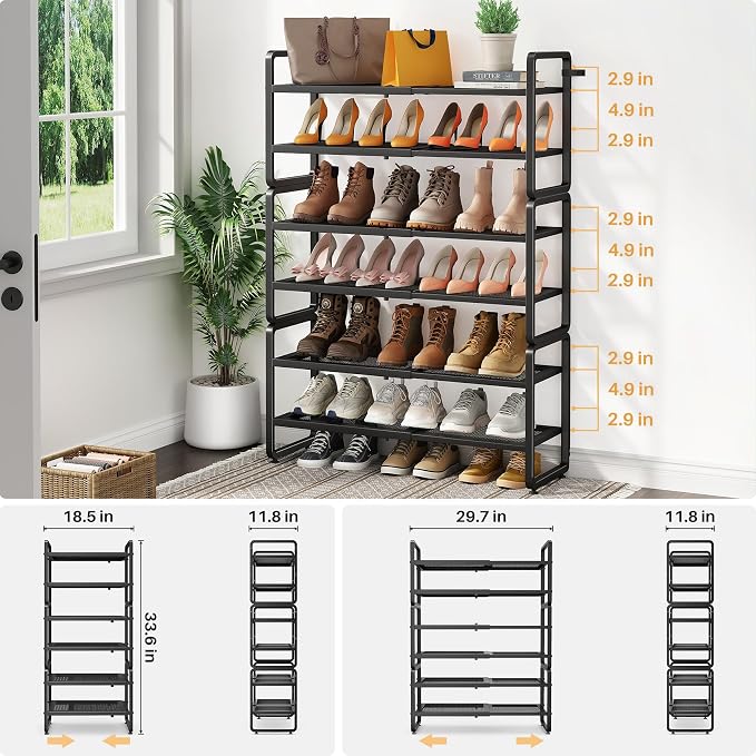 Expandable Metal Shoe Rack for Closet, Entryway & Garage, 6-Tier, Black