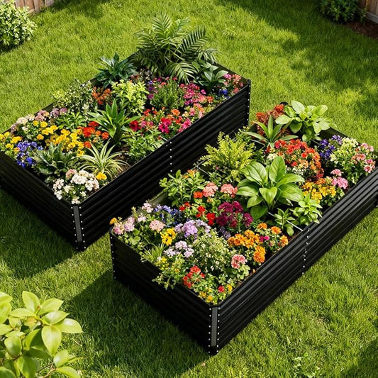 COMHOMA 2 Pack Raised Garden Bed 8x4x2ft,Galvanized Metal Planter Box Kit for Outdoor Gardening,Large Vegetable Flower Growing Beds with Gloves Tools,Black