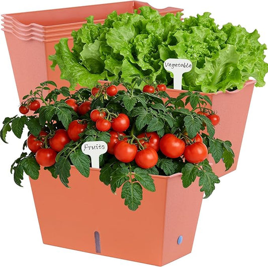 Oliz Window Box Planter 6 Pcs, 12.6 Inches Self Watering Rectangle Flower Plant Pots with Drainage Holes & Breathable Trays, Vegetable Planters for Windowsill Patio Garden Balcony Porch Yard (Orange)
