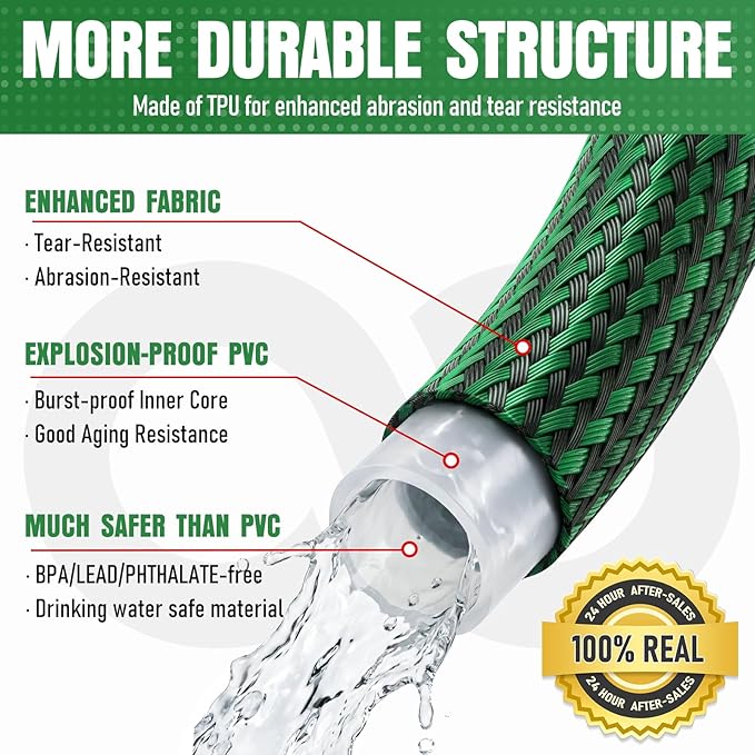 Garden Hose 25 ft NON-EXPANDABLE Water Hose, Flexible & Lightweight Kink Resistant Hybrid Hose, Leak-Proof Heavy Duty, Super Durable Fabric with 3/4" Solid Brass Connectors