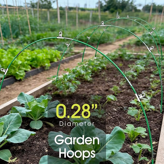 RIFNY 18 PCS Garden Hoops for Raised Beds, Greenhouse Hoops Kit Long Grow Tunnel for Row Cover, Rust-Free Fiberglass Garden Support Poles for Insect Mesh Netting Freeze Plant Cover (Green)
