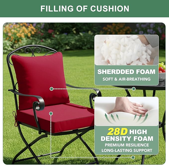 Summsun Outdoor Chair Cushions Set of 2, Waterproof Back Pillow and Seat Cushion Set for Patio Furniture, Outdoor Sofa Replacement Cushions with Removable Cover, 22 x 22 Inch, Red