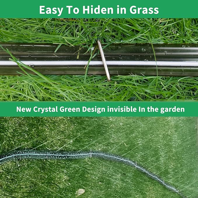 SECBULK 150 FT (75FT*2) Flat Sprinkler Hose for Lawn Watering Garden Soaker Hose with Holes, Heavy Duty Lightweight No-Kink Water Hose with Stakes, Irrigation Hose, Great Fun for Kids and Dog