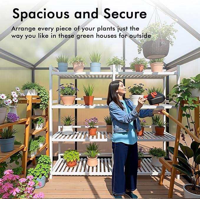 6×10FT Greenhouse for Outdoors, Walk-in Greenhouse and Winter Garden Planting, Polycarbonate Greenhouse with Electronic Thermometers, Withstands Strong Wind or Snow to Protect Vegetable or Plants
