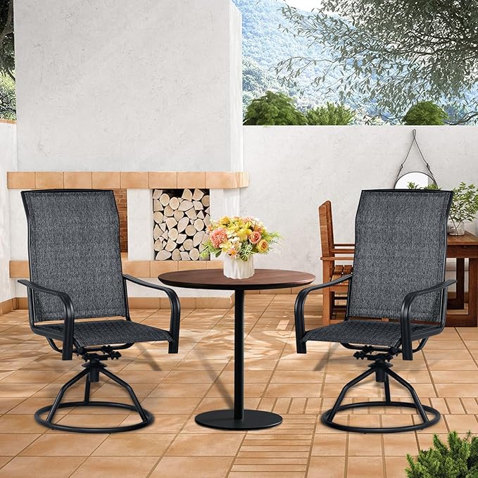 SHGJ&SOFT Patio Swivel Chairs, Waterproof Outdoor Dining Chairs with All-Weather Textilene Mesh for Deck, Garden, and Backyard (Plain Backrest-Grey, Set of 2)