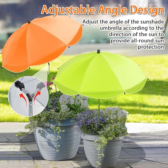 MJZ 2 Pack Large Plant Umbrellas for Outdoor Plants, 26" Garden Umbrella for Plants with Adjustable Angle, Plant Umbrella Provide Shade for Outdoor Plants Flower Pot Planting Beds (Green, Orange)