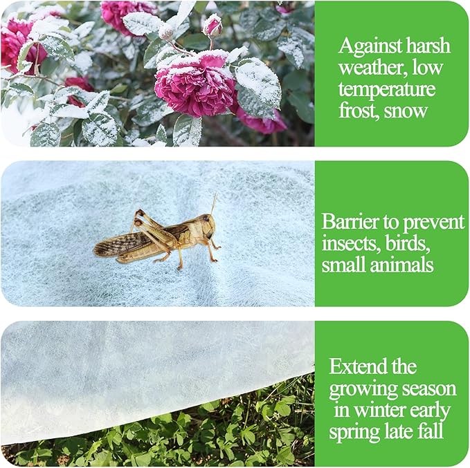 10ft x 50ft Plant Covers Freeze Protection Floating Row Cover 1oz/yd² Garden Fabric Plant Cover for Winter Frost Sun Bird Protection, Frost Blankets for Outdoor Plants, Winter Tree Frost Cloth