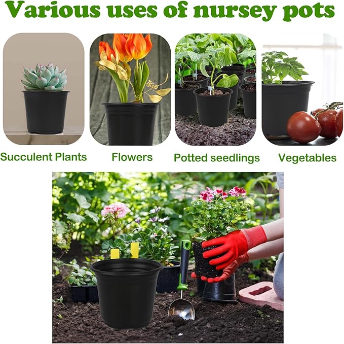 100 Packs 4 5 6 Inch Nursery Pots, Plastic Nursery Pots for Plants with Drainage Holes, Seed Starting Garden Pots of Flower Plant Container for Succulents, Transplanting (100, 4 Inch)