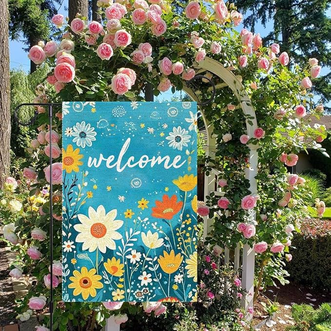 Spring Summer Garden Flag 12x18 Double Side For Outdoor Courtyard Garden Decor Flowers Welcome Holiday Flag For Outside Decoration