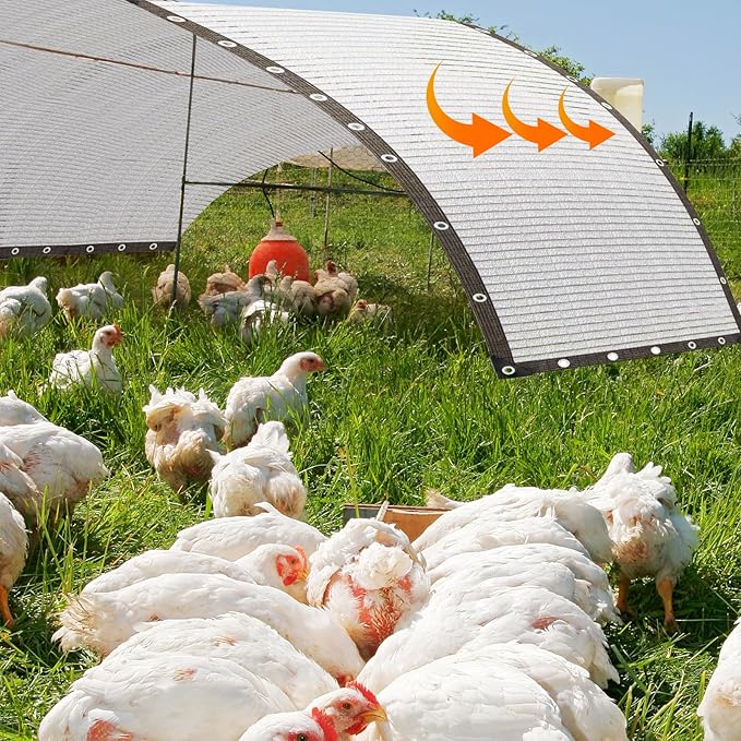 FUANGUI 85% 10x10FT Aluminum Shade Cloth, Durable Aluminum Reflective Tarp, Sun Aluminum Cover for Garden, Car, Outdoor Pergola, Greenhouse, Chicken Coop and Dog Kennel