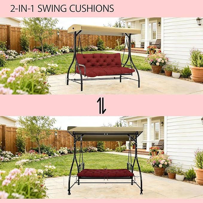 5" Thick Outdoor Porch Swing Cushions Waterproof Fade-Resistant 60x40 Inch 3 Seater with 8 Anti-Slip Ties, Durable Replacement Cushion for Patio Long Bench Garden Furniture