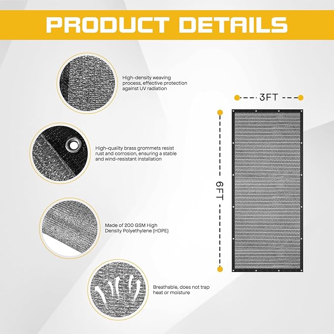 3'x 6' Pergola Shade Cover with Bungee Balls, Light Dray Outdoor Sun Shade Cloth with Grommets UV Block Privacy Screen for Patio, Garden, Backyard