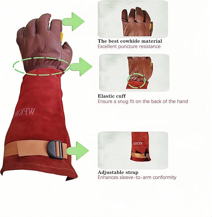 Gardening Gloves for Rose and Cactus Handling,Cow Leather Garden Gloves Thorn Proof,Gardening Gifts for Womens/Mens