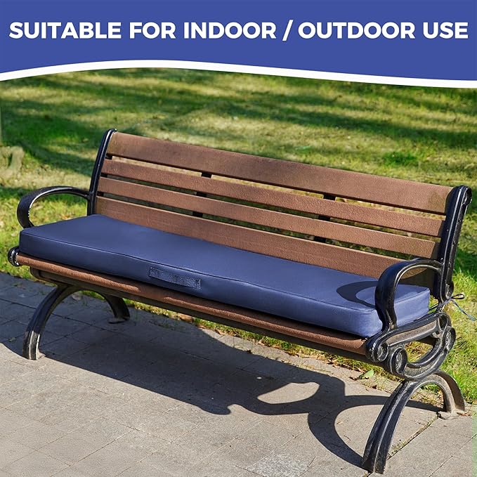 IPYNBAP Outdoor Bench Cushions for Outdoor Furniture, 42x18x3 Inch, Waterproof Bench Pillow, Fade Resistant Long Bench Seat Pads for Garden, Indoor, Porch Swing, Navy Blue