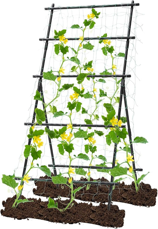 FOLLOOK Garden Trellis for Climbing Plants, 6ft Cucumber Trellis for Raised Bed, Pea Grape Vine Tomato Trellis Cattle Panel A Frame Vegetable Plant Support Outdoor for Backyard, Black