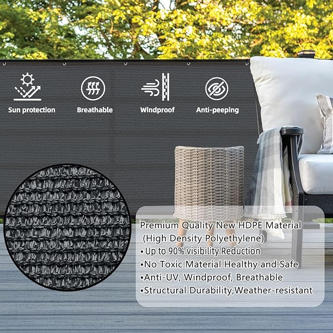 SUNLAX Custom Size 3.3'x10' Dark Grey Fence Covering Privacy Screen Windscreen with Bindings & Grommets,Heavy Duty for Commercial and Residential, 90% Blockage, Cable Zip Ties Included